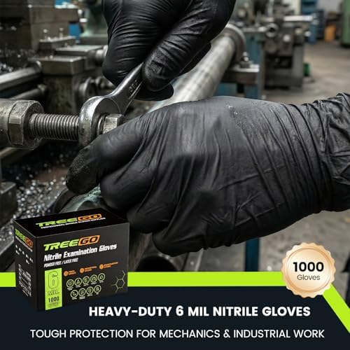 TREEGO Black Nitrile Disposable Gloves, Small, 6 Mil, 100 Count