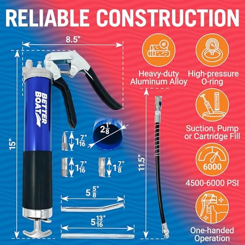 Manual Grease Gun Kit, 14 Oz Cartridge, Pistol Grip, Marine Wheel Bearing