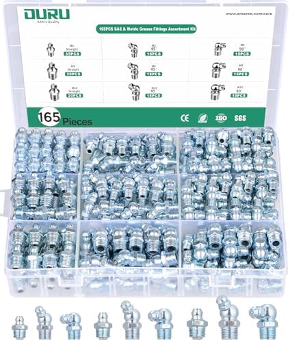 OURU 165PCS Grease Fittings Assortment Kit, Metric with Wrench Kit
