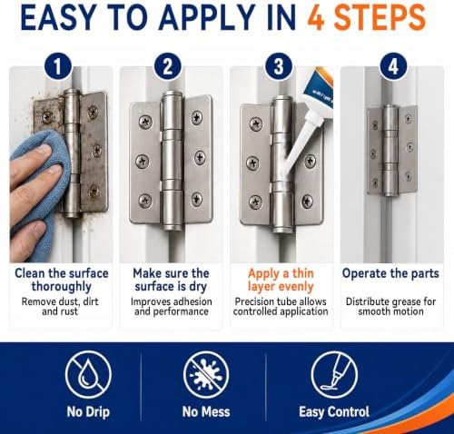 White Lithium Grease, Lithium Grease Tube with Brush Multi Purpose Lubricant Garage Door Hinges Bearings Gears Track Rail Waterproof Marine Automotive Industrial Use