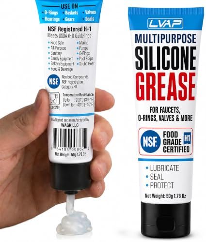 LVAP Food Grade Silicone Grease for O-Rings, Faucets & Plumbing - NSF H1 Waterproof Silicone Lubricant for Pool & Spa, KitchenAid Stand Mixer, RV Seals & Valves - Silicone Paste 50g