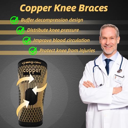 Copper Knee Braces for Women and Men,Compression Knee Sleeve for Knee Pain,Arthritis,Meniscus Tear,ACL,Joint Pain Relief,Knee Support Pads for Running,Workout Sports