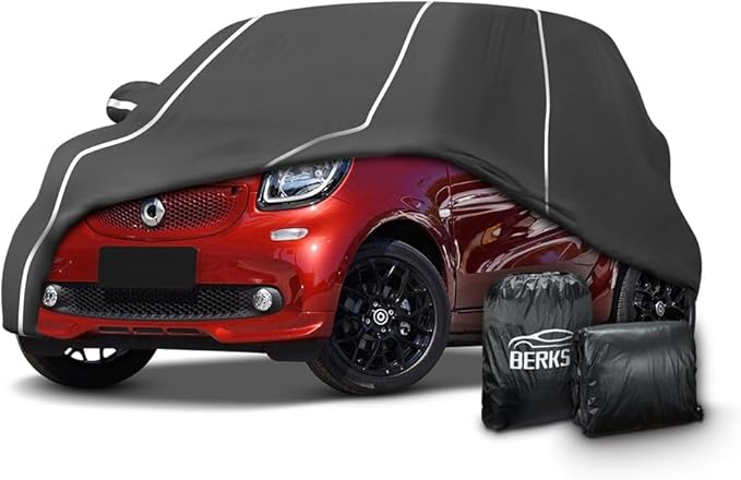 Fluorescent Strip Design 6 Layers Waterproof Car Cover Compatible for Smart Fortwo 2007-2022 All Weather Full Car Cover with Storage Bag
