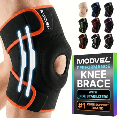 Modvel Knee Brace with Side Stabilizers & Patella Gel Pads for Pain Relief and Joint Support Breathable, Non-Slip Compression Sleeve for Men & Women, Arthritis, Meniscus, ACL Recovery