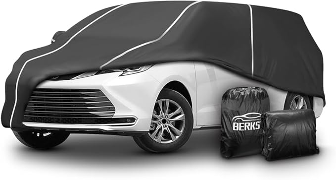 Fluorescent Strip Design Waterproof Car Cover Compatible for Toyota Sienna Minivan 2003-2024 All Weather 6 Layers Full Car Cover Safe Parking at Night with Storage Bag
