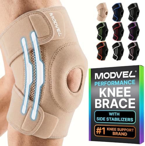 Modvel Knee Brace with Side Stabilizers & Patella Gel Pads for Pain Relief and Joint Support Breathable, Non-Slip Compression Sleeve for Men & Women, Arthritis, Meniscus, ACL Recovery