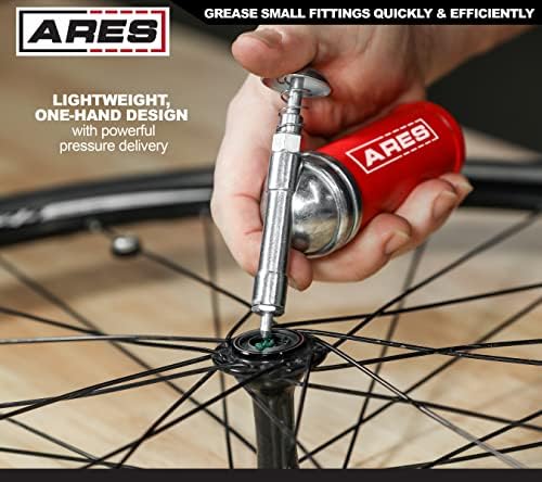 ARES 53010 – 3-Ounce Push-Type Mini Grease Gun - Needle Nozzle Easily Greases Small Fittings – One-Handed Operation - 3000 PSI Working Pressure