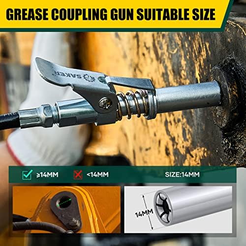Saker Grease Gun Coupler-Upgrade to 14000 PSI, Grease Gun Coupler Adapter