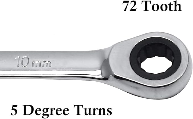 2 Pcs 10mm Ratchet Wrench Metric Ratcheting Wrench Set with 5° Movement and Hardened & 72 Teeth for Projects Metric Tight Spaces