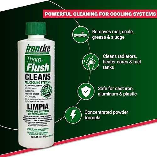 Irontite Thoro-Flush Coolant System Cleaner - Removes Rust, Scale, Oil, Sludge & Gelled Dex-Cool - 16oz Powder - Cleans Cooling Systems, Restores Coolant Flow, Safe for Cast Iron, Aluminum & Plastic