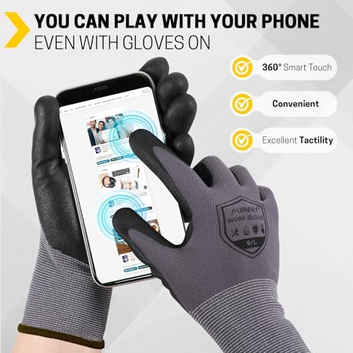 FURWEY Work Gloves, 16/32Pairs Nitrile, Seamless Nylon Knit
