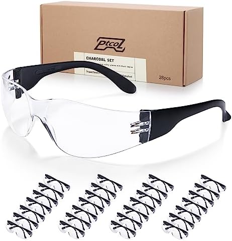 28 Pack Safety Glasses BLACK Frame (Bulk Pack of 24+4) Unisex Clear Anti-Scratch Protective Goggles Impact Resistant Lens Eyewear with ANSI Z87.1 Certified for Construction, Shooting and Laboratory
