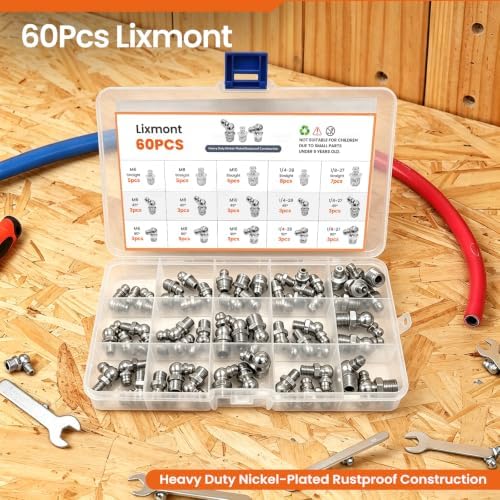 Grease Fittings Assortment 60PCS, SAE & Metric Zerk Grease Fittings