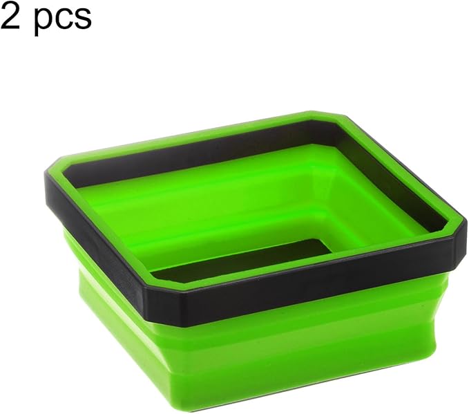 HARFINGTON 2Pcs Collapsible Magnetic Parts Tray Foldable Tool Trays Square Small Metal Parts Organiser for Fixing Screw Bolts Nuts Washers Pins, Green