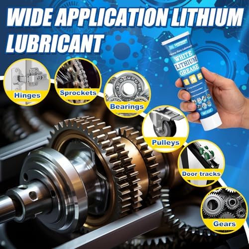 White Lithium Grease, Multi-Purpose Garage Door Lubricant with Brush, Bike Grease for Hinges, Bearings, Gears, Track Rail, for Household, Automotive, Industrial - Waterproof & Heat-Resistant - 3oz/85g