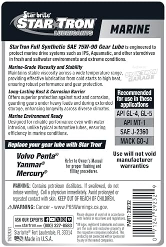 STAR BRITE Synthetic 75W90 Gear LUBE, Marine-Grade, API GL-5 Certified