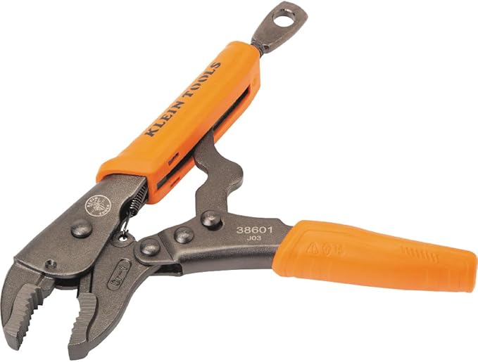 Klein Tools 38601 Curved Jaw Locking Pliers with Quick Release Handles, Intuitive Thumb Knob, High Torque, Mole Grips for Clamping and Gripping, 7-Inch