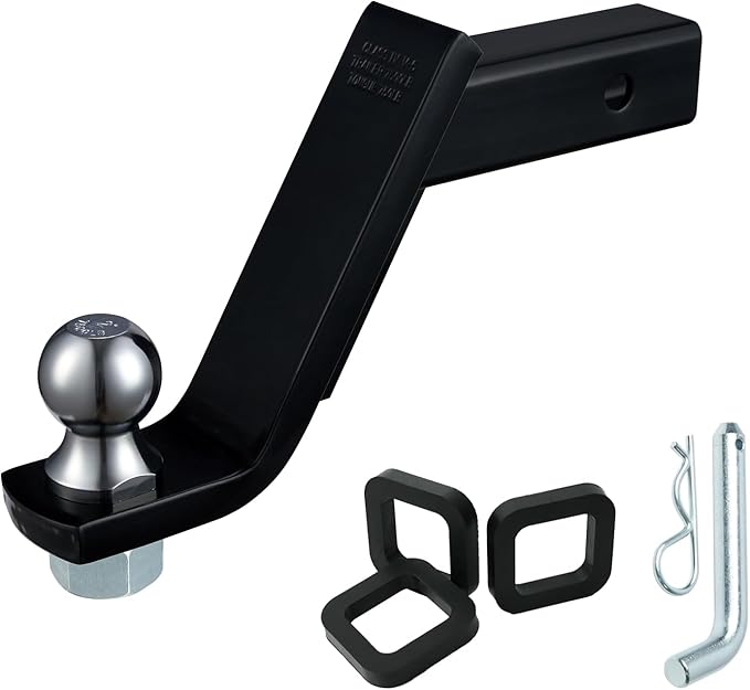 TOPSHINE Trailer Hitch Ball Mount with 2 in Ball & Hitch Pin, Heavy Duty Steel Fits 2 Inch Receiver, 7500lbs Capacity, 6-in Drop, 3pcs Hitch Receiver Silencer Pad Included, Black