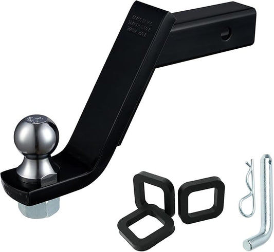 TOPSHINE Trailer Hitch Ball Mount with 2 in Ball & Hitch Pin, Heavy Duty Steel Fits 2 Inch Receiver, 7500lbs Capacity, 6-in Drop, 3pcs Hitch Receiver Silencer Pad Included, Black