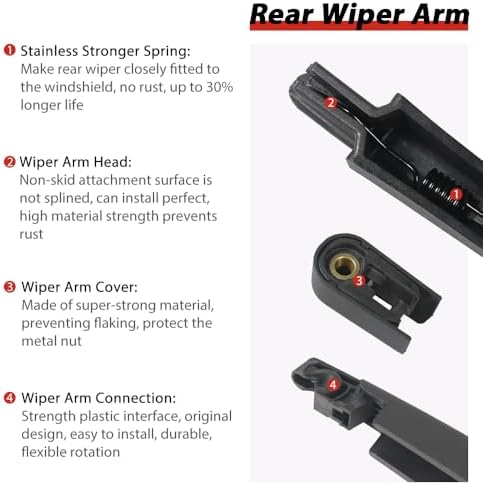 OTUAYAUTO Rear Windshield Wiper Replacement for Kia Sportage 2017-2022, Carens 2013-2019, Hyundai I10 2013-2022 Back Window Wiper Blade Arm Cover Kits Accessories Assembly