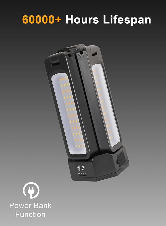 12000mAh Rechargeable LED Work Light with 74.8" Tall Stand, 2000/2500/3000 Lumens, Portable Cordless Work Light, 3000K/4500K/6000K Dimmable Camping Light with Detachable Tripod (Carrying Bag Included)