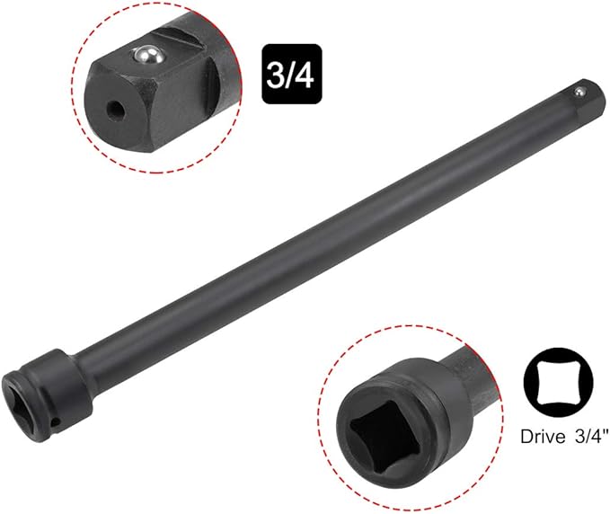 uxcell 3/4" Drive by 16" Impact Extension Bar for Use with Air Impact Wrenches, Breaker Bars, Ratchets, CR-MO Steel