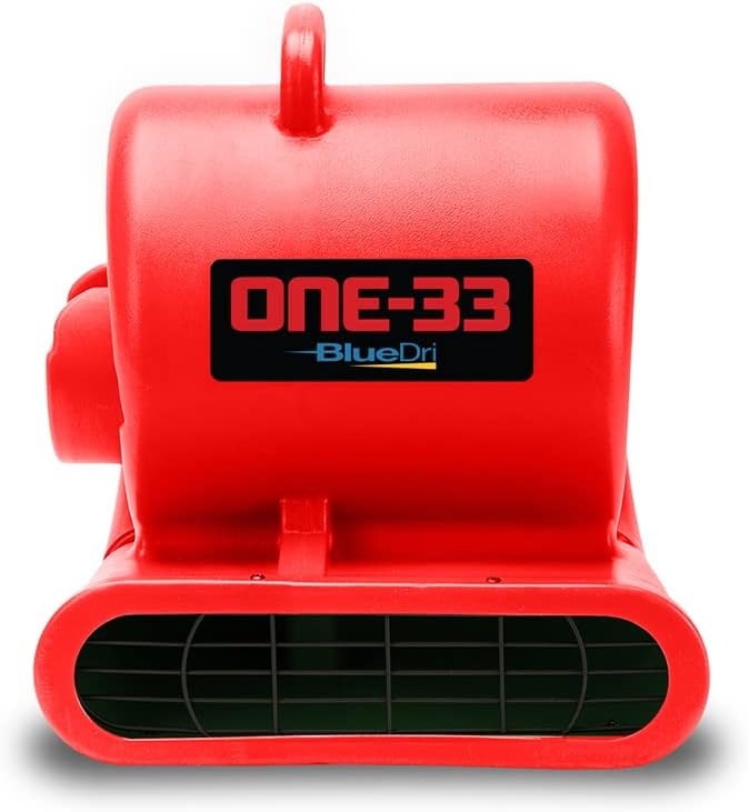 BlueDri One-33 Air Mover, 1/3 HP 2900 CFM Industrial Water Damage Flood Restoration Carpet and Floor Drying Blower Fan (Red)