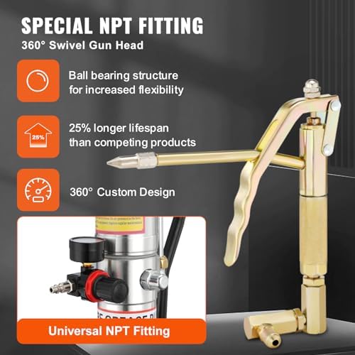 VEVOR Grease Pump, 5 Gallon Air Grease Pump with 13 ft High Pressure Hose and Grease Gun, 20L Pneumatic Grease Pump with Wheels, Portable Lubrication Grease Pump