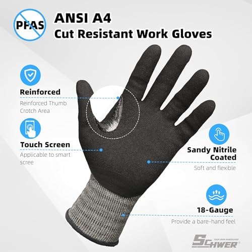 Schwer 12 Pairs A4 AIR-SKIN Cut Resistant Work Gloves, AR5918, S