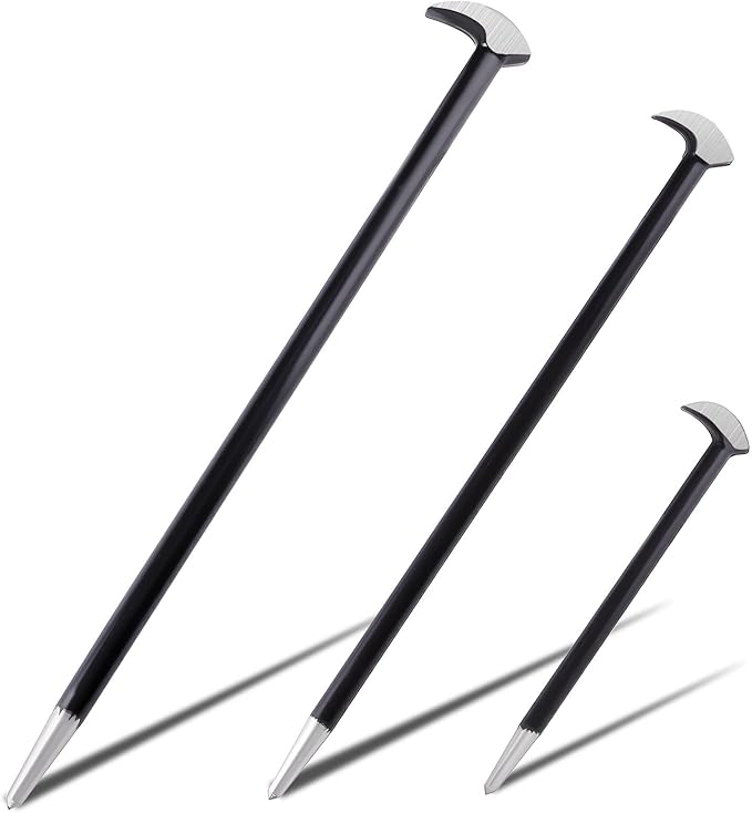 3PCS Rolling Head Pry Bar Set Heavy Duty Indexing Pry Bar Set for Automotive Machinery Aligning & Prying, 6 Inch 12 Inch 16 Inch Automotive Pry Bars Hand Tool Pry Tool, Carbon Steel