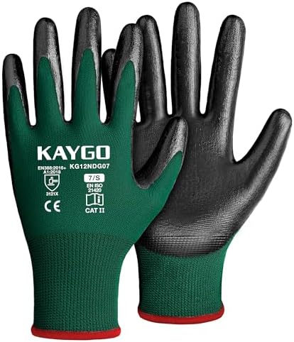 KAYGO Work Gloves for Men and Women, Black Nitrile Coated,KG12N,12Pairs