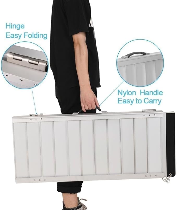 2FT Aluminum Wheelchair Ramp, Portable Folding Threshold Ramp, 800 lbs Capacity, Non-Slip Surface