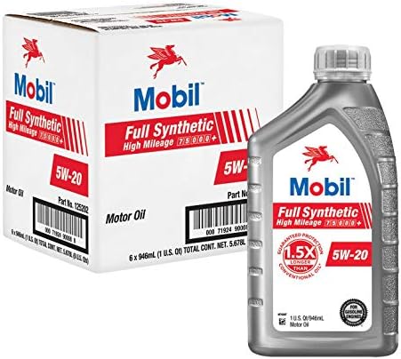Mobil Full Synthetic High Mileage Motor Oil 5W-20, 1 Quart (Pack of 6)