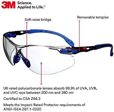 3M Safety Glasses, Solus 1000, Indoor/Outdoor Gray Lens, Blue/Black Frame
