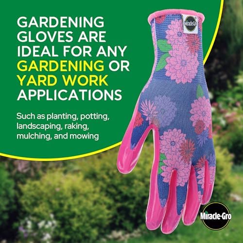 Miracle Gro Women's Nitrile Coated Grip Floral Pattern Gardening Work Gloves