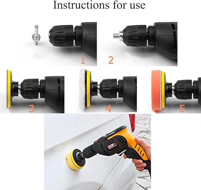 11Pcs 3 Inch Car Foam Drill Polishing Pad Kit Buffing Sponge Pads Kits by Yesallwas,for Car Sanding, Polishing, Waxing (8 Polishing Pads,1 Woolen Buffer, 1 Thread Drill Adapter with Shank)
