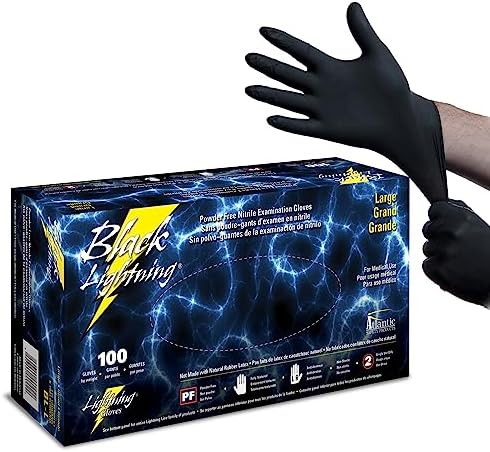 Black Lightning Nitrile Gloves 6 Mil, Disposable Powder-Free Exam & Work Gloves, Heavy Duty Chemical Resistant, Food Safe, Medical & Mechanic Gloves, Black, Large, 100 Count