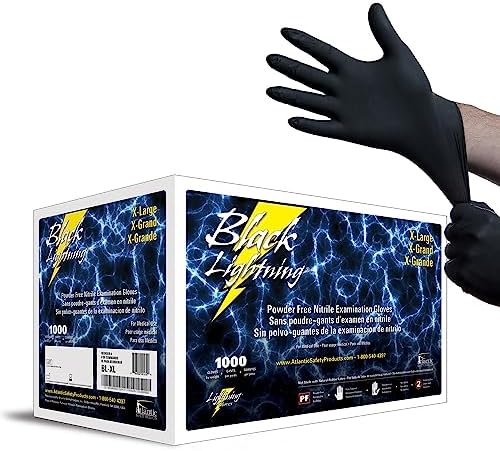 Black Lightning Nitrile Gloves 6 Mil, Disposable Powder-Free Exam & Work Gloves, Heavy Duty Chemical Resistant, Food Safe, Medical & Mechanic Gloves, Black, Extra Large, 1000 Count