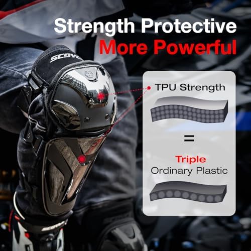 Scoyco Motorcycle Knee and Shin Guards – Motocross Knee Pads Adjustable TPU Protective Gear for Road Cycling