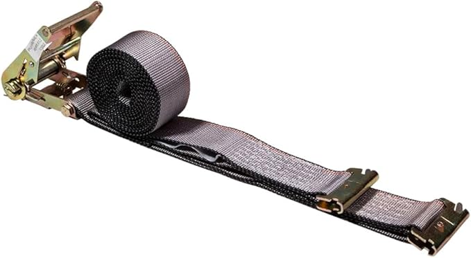 Mytee Products (2 Pack 2'' x 16' E Track Straps w/Spring E-Fittings - Grey Ratchet Etrack Straps w/Heavy Duty 4000 lbs Breaking Strength for Enclosed Trailers, Trucks & Vans