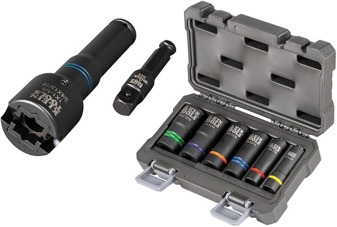 Klein Tools 660KIT2 1/2-Inch Drive Impact Socket Set with 6-in-1 Impact and 6 Slotted Sockets, for Linemen and Utility Work, 8-Piece