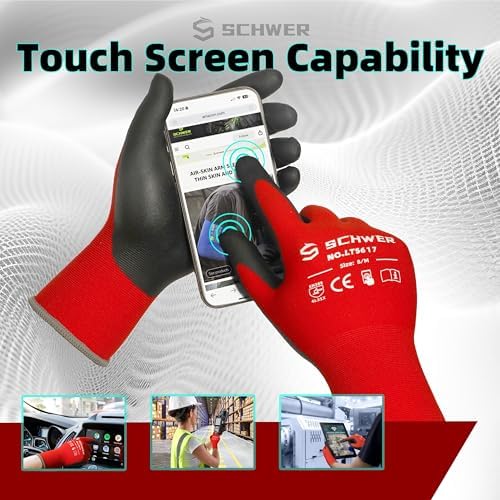 Schwer Ultra-Comfort Safety Work Gloves MicroFoam Nitrile Coated, Seamless Knit Nylon Glove for Men and Women, 6/12 Pairs, Abrasion Resistant, Non Slip, Breathable, LT5617, M