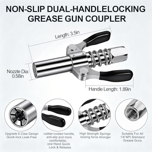 Grease Gun Tips, Grease Gun Coupler, Grease Gun Hose, 90 Degree Grease Gun Couple ＆ Slotted Right Angle 90 Degree Grease Coupler Combo, Zerk Fitting Cleaner, Straight And Bent Grease Needle Nozzles