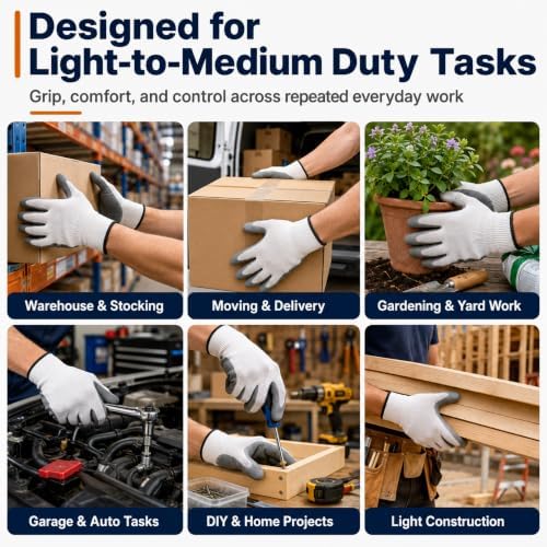 Work Gloves, Nitrile-Coated Grip for Yard Work, Moving & Warehouse, Large