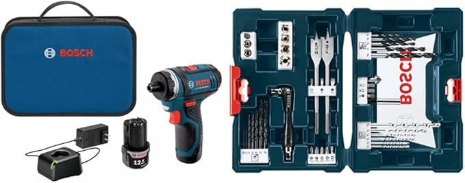 Bosch PS21-2A 12-Volt Max Lithium-Ion 2-Speed Pocket Driver Kit with 2 Batteries, Charger and Case w/ 41 pc drill and drive bit set