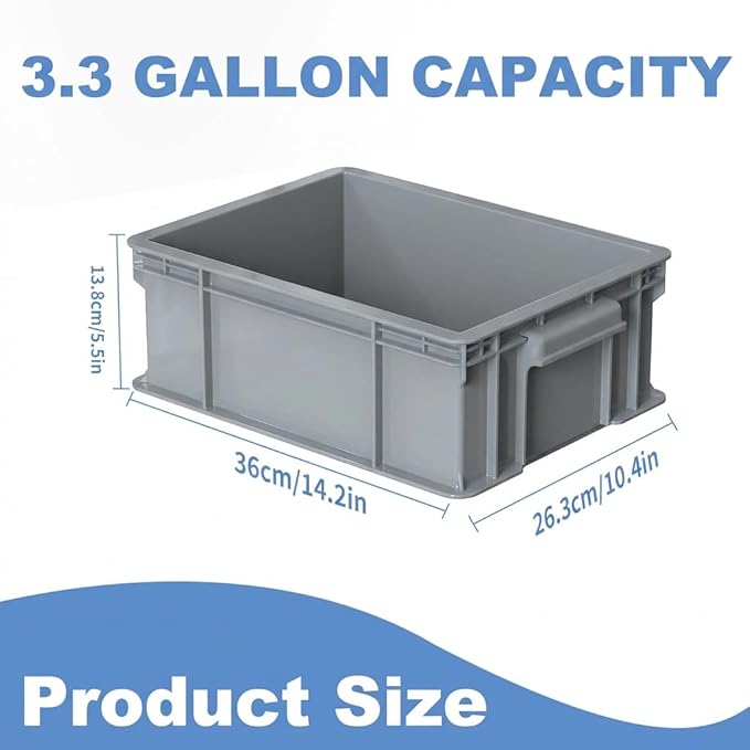 Heavy Duty Storage Bins, 180lbs Load Capacity Totes for Storage, 14.2"L x 10.4"W x 5.5"H, Stackable Straight Wall Container, Plastic Tote for Garage & Workshop, Stickable Labels, Grey, 3-Pack