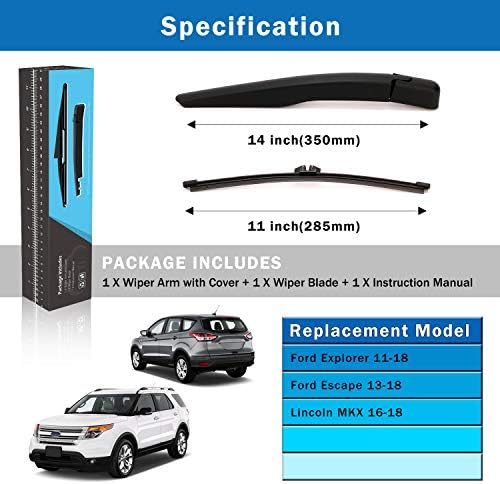 WTI Rear Wiper Arm Blade Set Compatible With Ford Explorer 2011-2019 / Escape 2013-2018 / Compatible With Lincoln MKX 2016-2018 SUV Rear Windshield Window Wiper Kits Assembly New Replacement