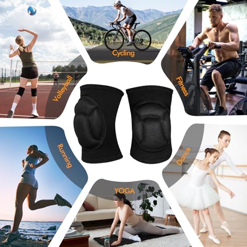 Protective Knee Pads, Thick Sponge Anti-slip,Women's/Men's Knee Pads for Volleyball, Rock Climbing, Cycling, Dancing, Gardening, Gardening, Flooring, House Cleaning, Construction Work with Thick EVA Foam Liner Black L