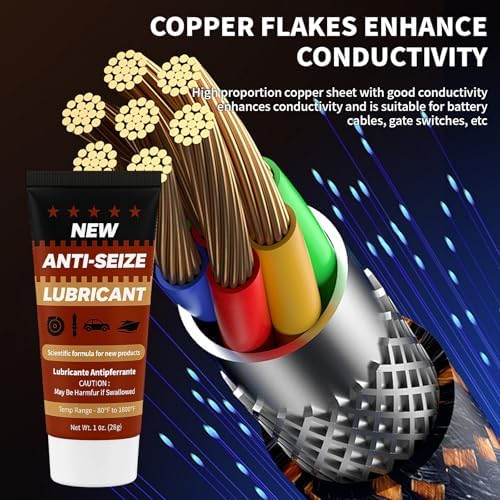 Copper Anti-Seize Brake Caliper Grease & Thread Lubricant - High Temp Copper Antiseize Compound Prevents Noise, Seizes - Use for Brake Pins, Bolts, Spark Plugs, Automotive Application - 1oz Tube 1Pack