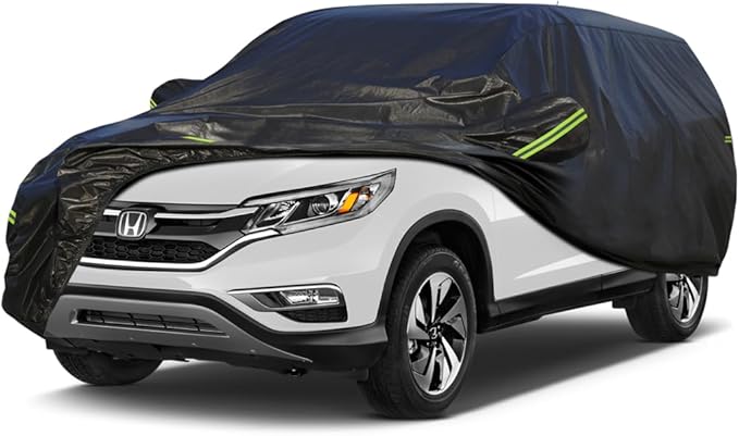 KouKou Waterproof SUV Car Cover Suitable for Honda CRV from 1995 to 2025, 7 Layers Windproof All Weather Waterproof Outdoor Cover Sun Rain UV Dust Snow Protection. Black